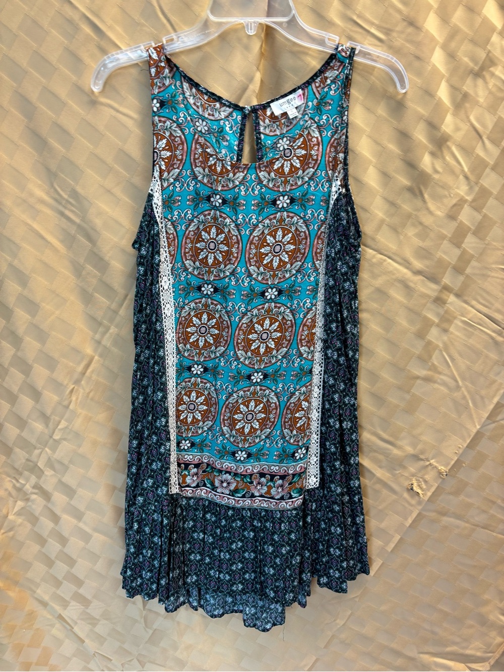 Umgee Teal and Brown Boho Mini Dress